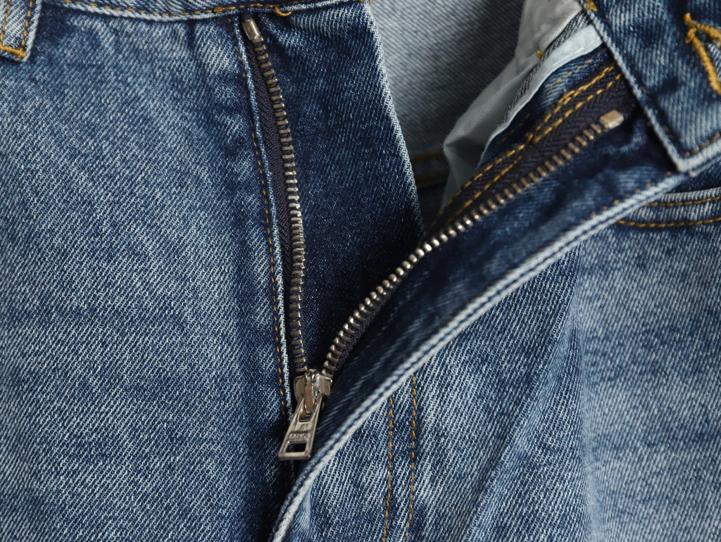 Fendi FD Light-Wash Leather-Label Straight-Leg Jeans