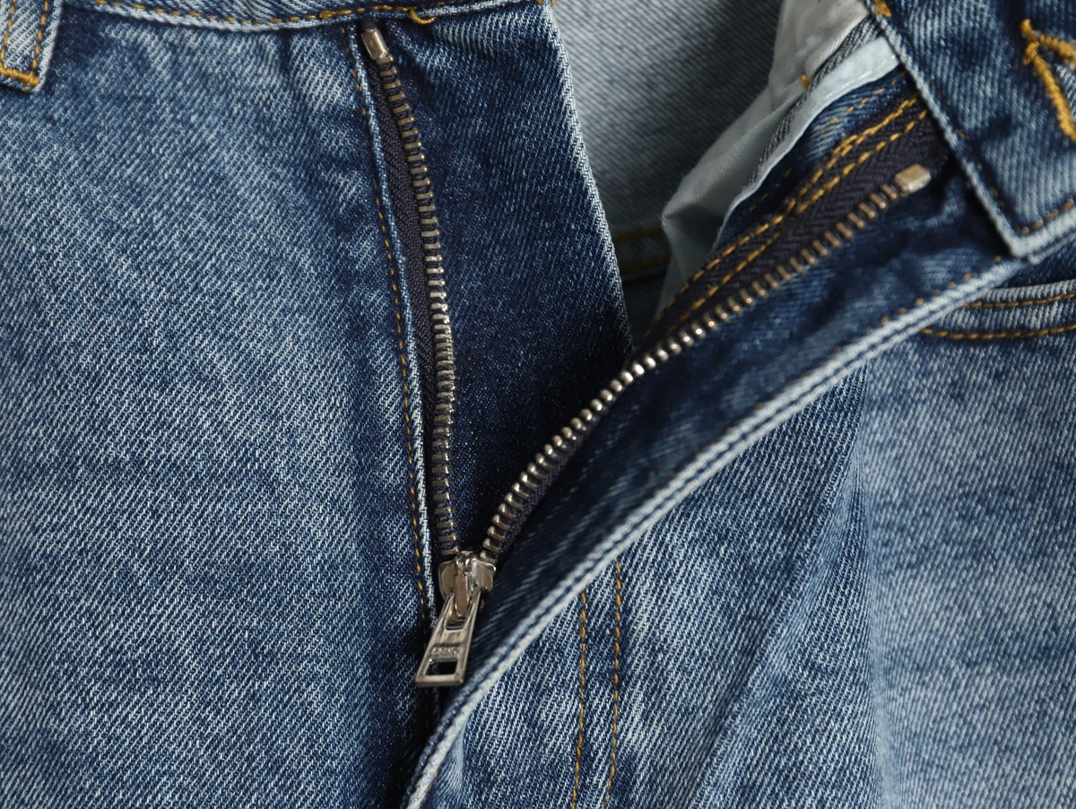 Fendi FD Light-Wash Leather-Label Straight-Leg Jeans