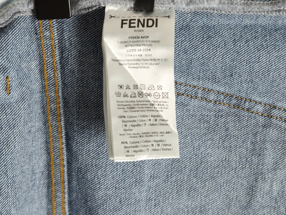 Fendi FD Light-Wash Leather-Label Straight-Leg Jeans