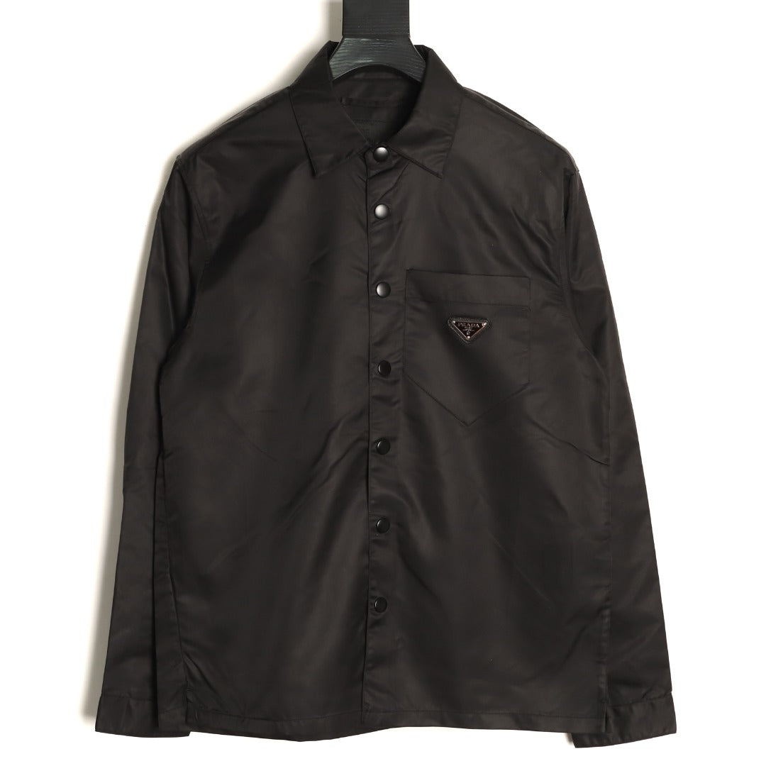 Prada PRD Black Nylon Triangle-Logo Shirt Jacket
