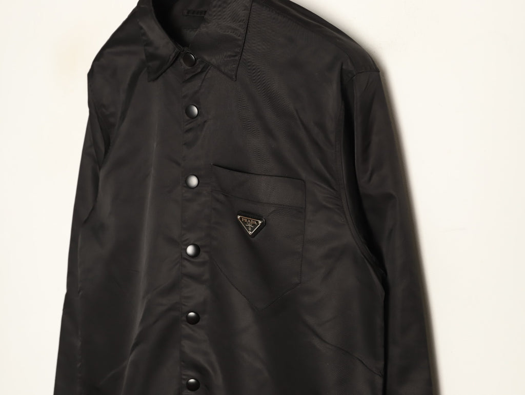 Prada PRD Black Nylon Triangle-Logo Shirt Jacket