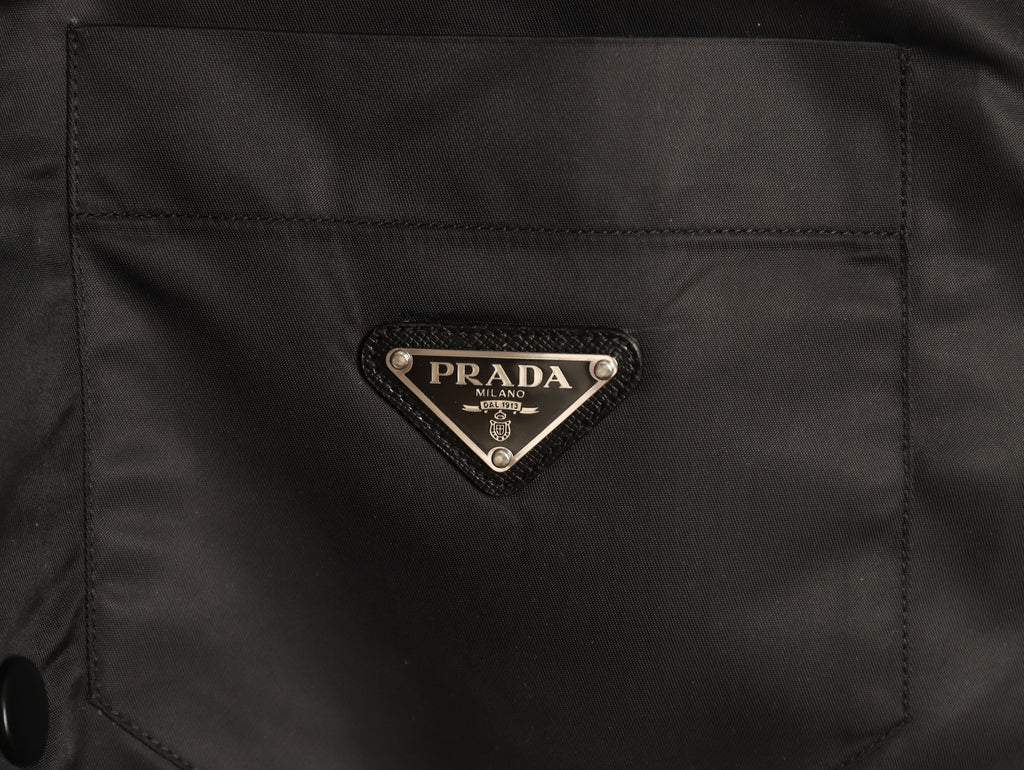 Prada PRD Black Nylon Triangle-Logo Shirt Jacket