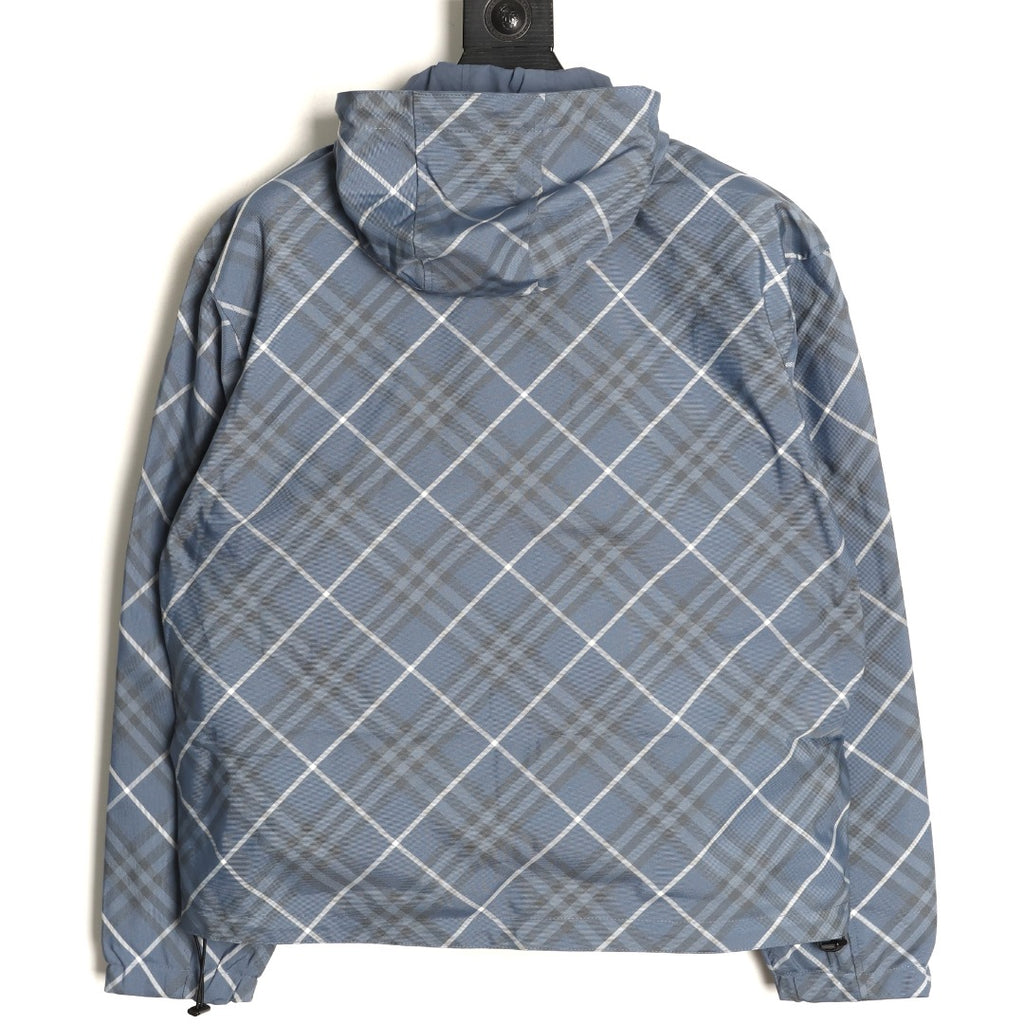 Burberry 24SS Gray-Blue Diamond-Check Equestrian Knight Reversible Jacket