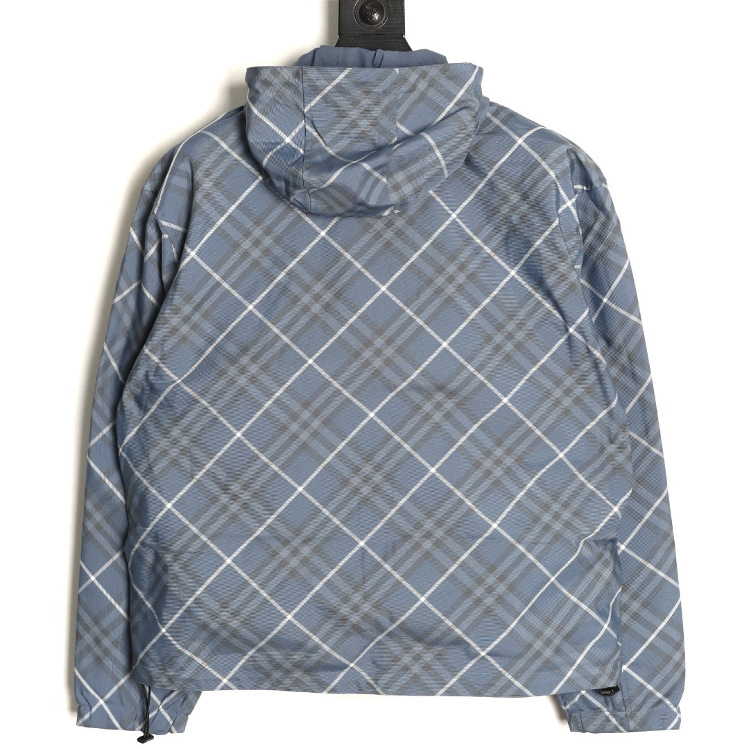 Burberry 24SS Gray-Blue Diamond-Check Equestrian Knight Reversible Jacket