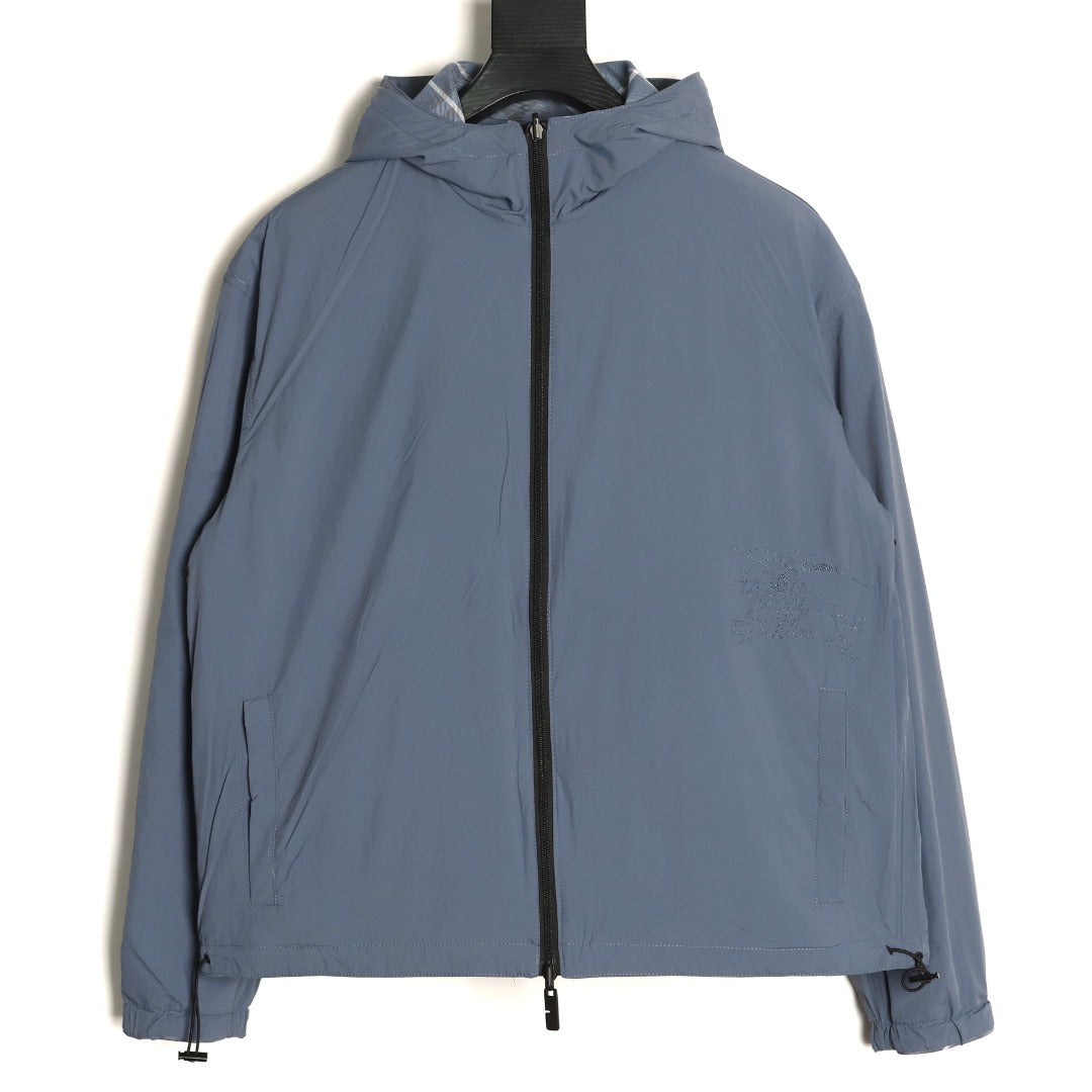 Burberry 24SS Gray-Blue Diamond-Check Equestrian Knight Reversible Jacket