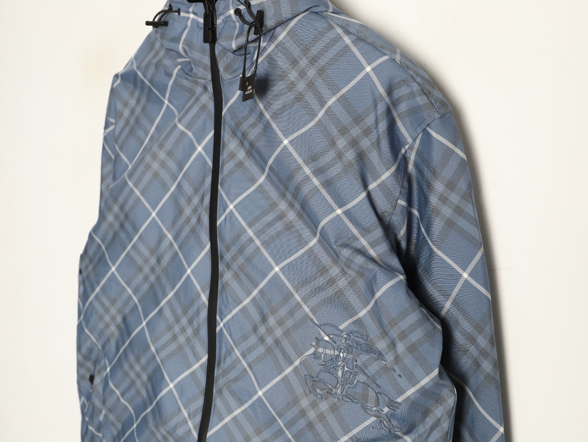Burberry 24SS Gray-Blue Diamond-Check Equestrian Knight Reversible Jacket