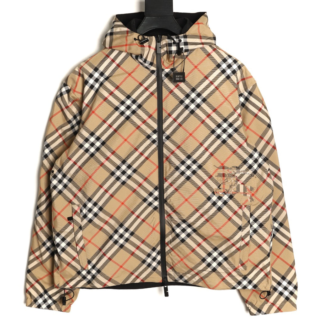 Burberry 24SS Beige Check Black-Reverse Equestrian Knight Reversible Jacket