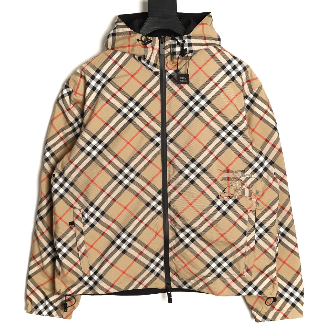 Burberry 24SS Beige Check Black-Reverse Equestrian Knight Reversible Jacket