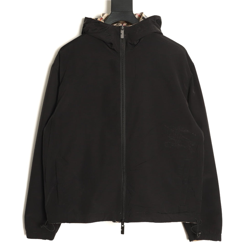 Burberry 24SS Beige Check Black-Reverse Equestrian Knight Reversible Jacket