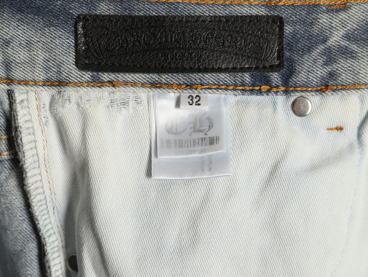 Chrome Hearts Red Cross Leather-Appliqué Washed Gray Jeans