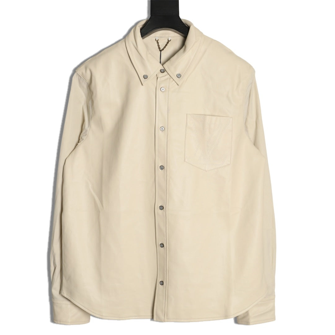 Louis Vuitton 26FW Embroidered Logo Mixed-Leather Beige Shirt Jacket