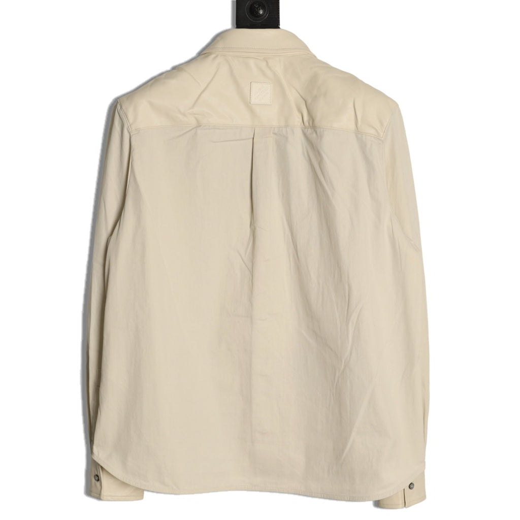Louis Vuitton 26FW Embroidered Logo Mixed-Leather Beige Shirt Jacket