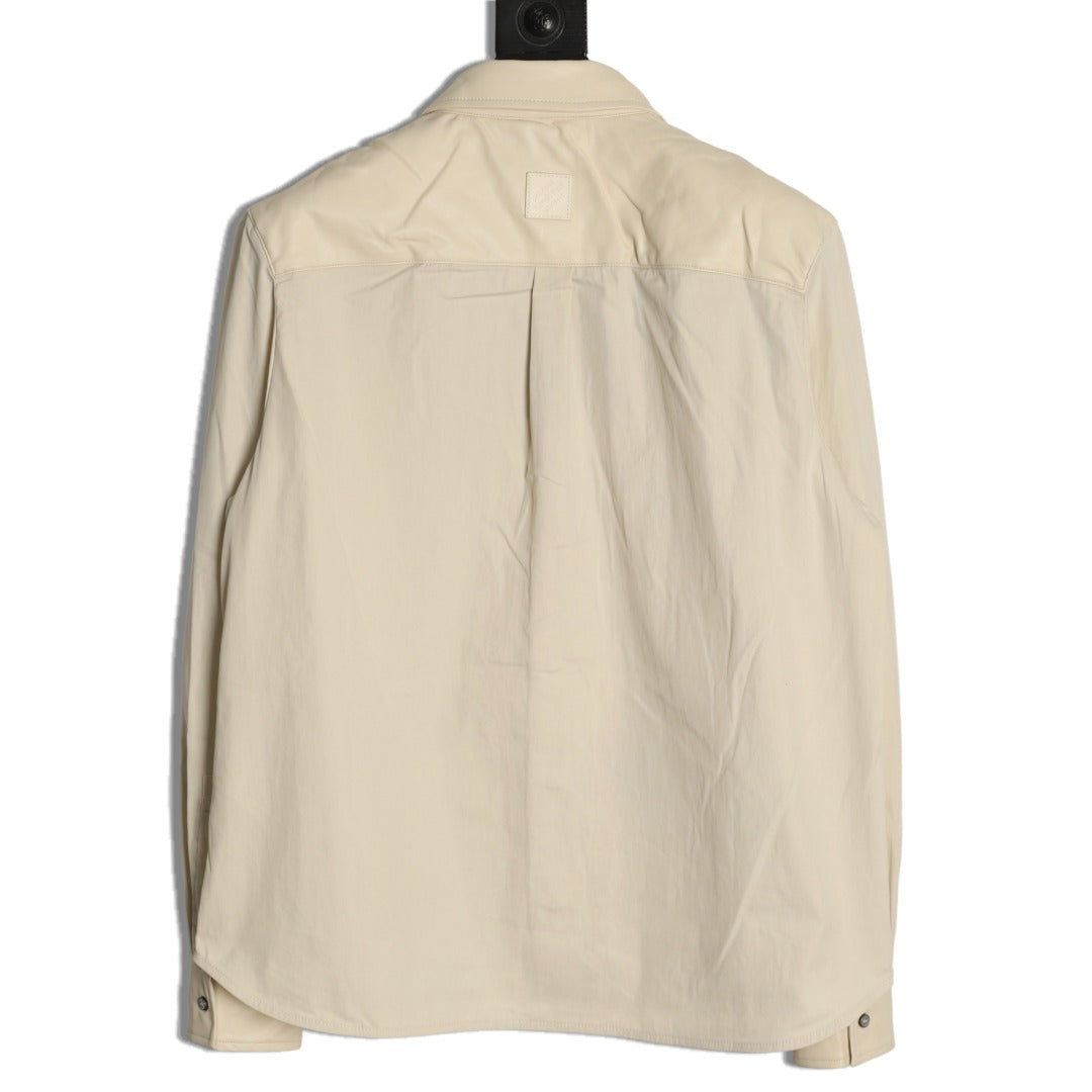 Louis Vuitton 26FW Embroidered Logo Mixed-Leather Beige Shirt Jacket