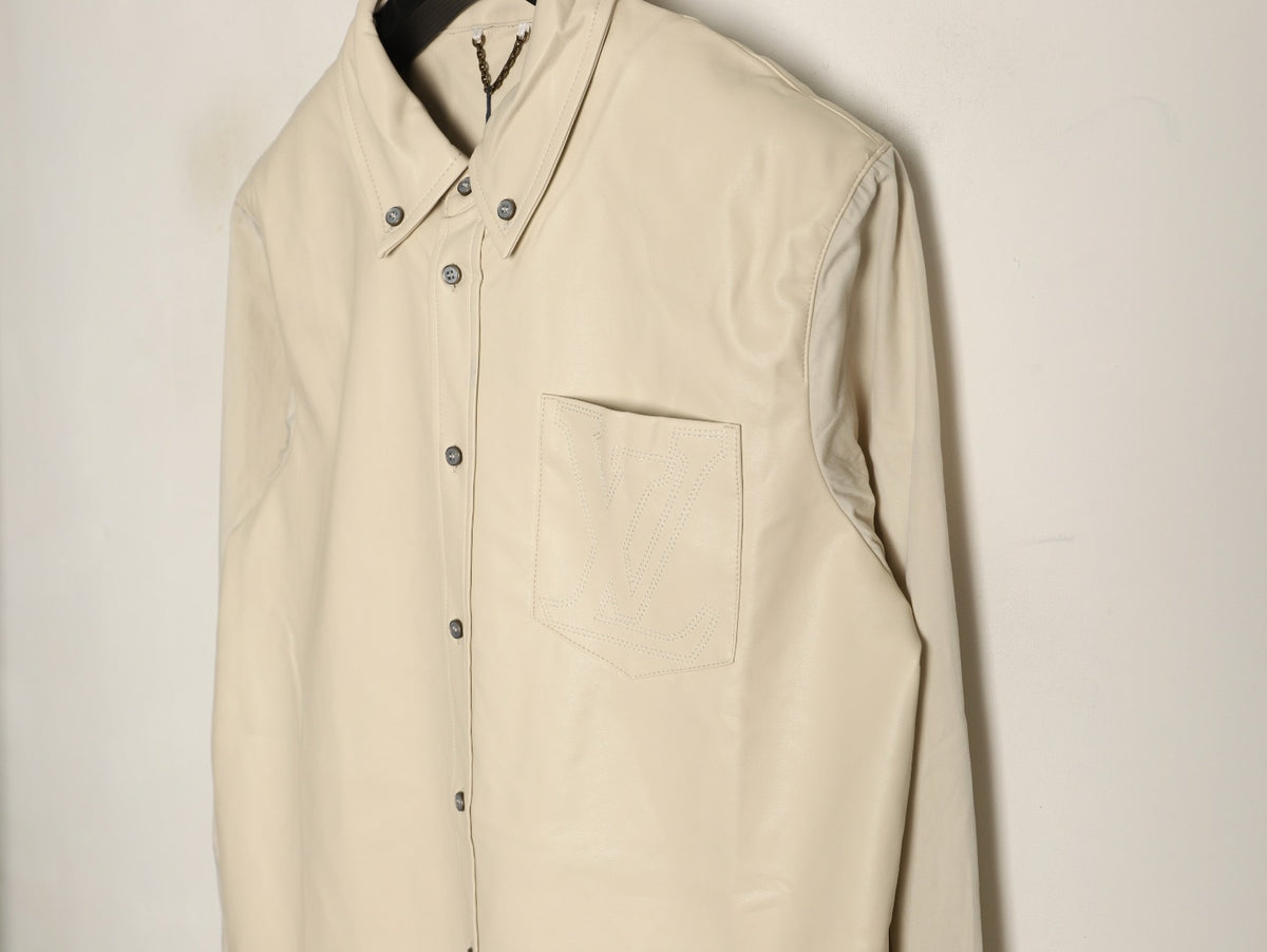 Louis Vuitton 26FW Embroidered Logo Mixed-Leather Beige Shirt Jacket