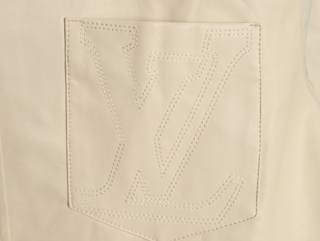 Louis Vuitton 26FW Embroidered Logo Mixed-Leather Beige Shirt Jacket