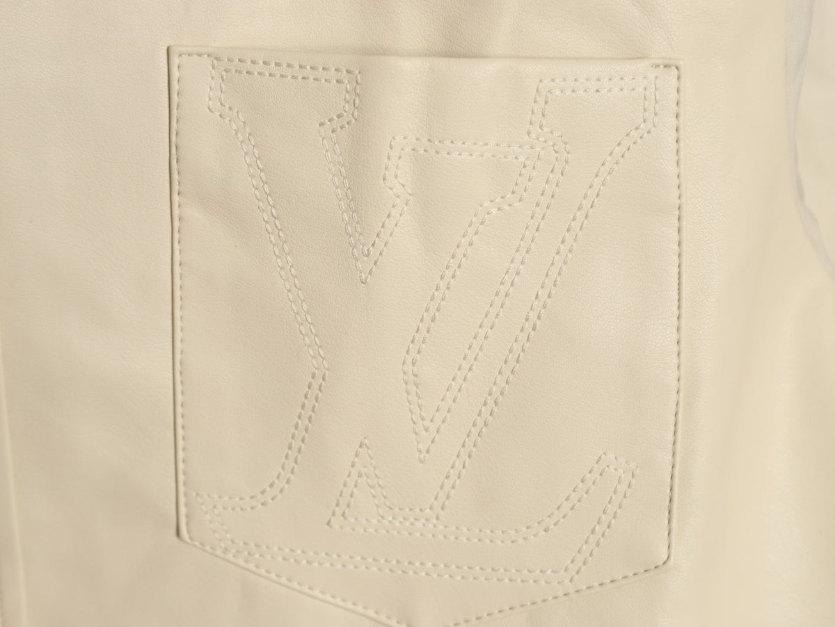 Louis Vuitton 26FW Embroidered Logo Mixed-Leather Beige Shirt Jacket