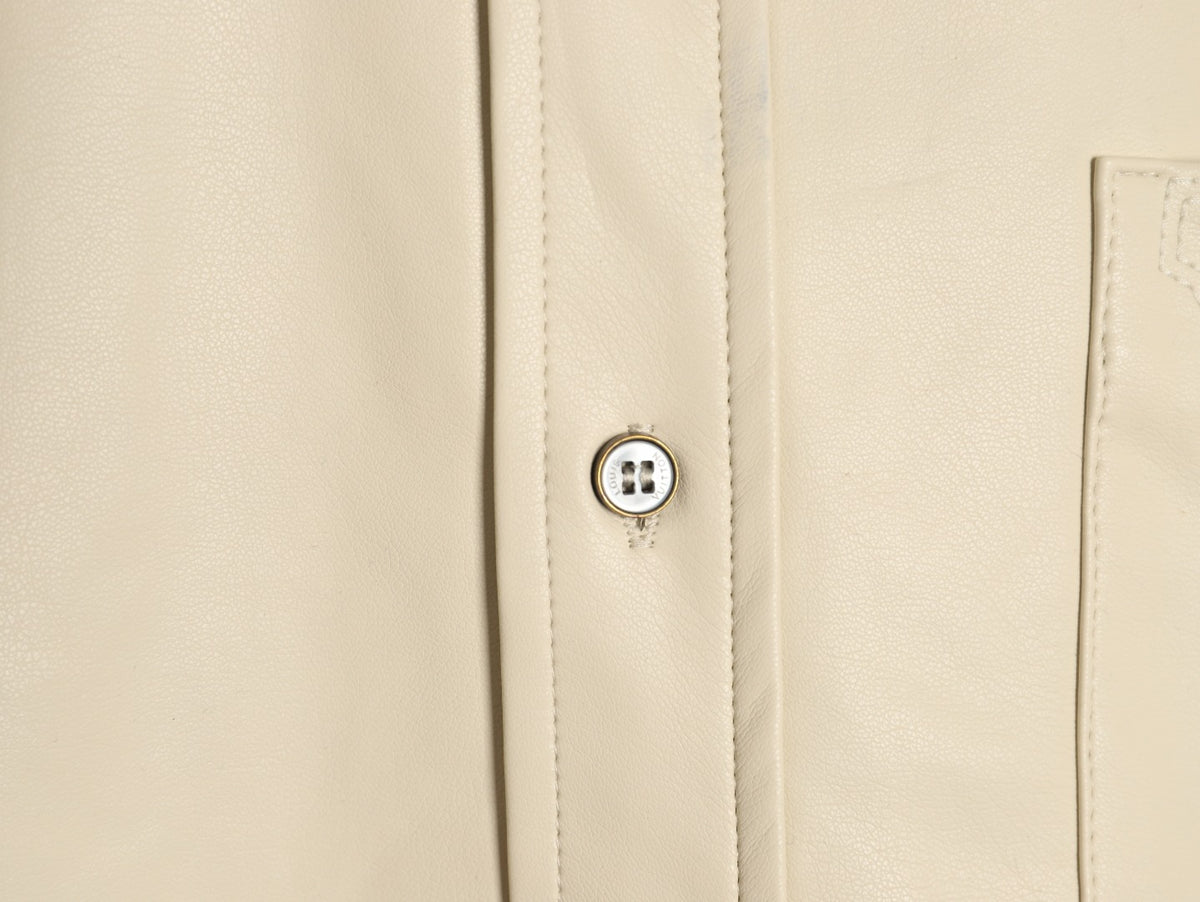 Louis Vuitton 26FW Embroidered Logo Mixed-Leather Beige Shirt Jacket