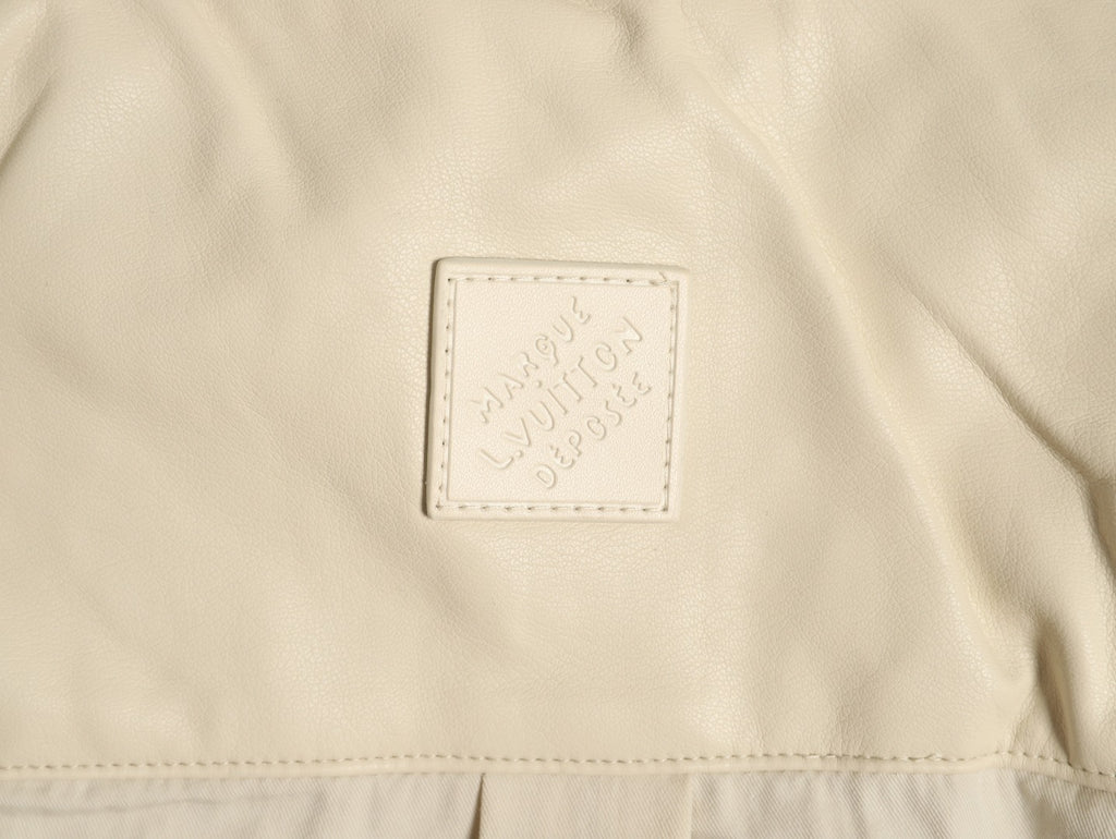 Louis Vuitton 26FW Embroidered Logo Mixed-Leather Beige Shirt Jacket