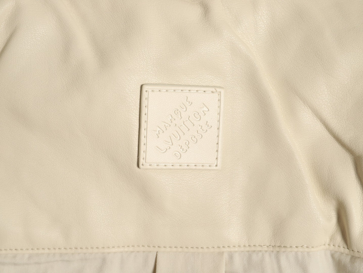 Louis Vuitton 26FW Embroidered Logo Mixed-Leather Beige Shirt Jacket