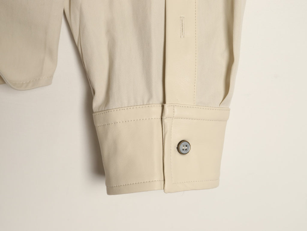 Louis Vuitton 26FW Embroidered Logo Mixed-Leather Beige Shirt Jacket
