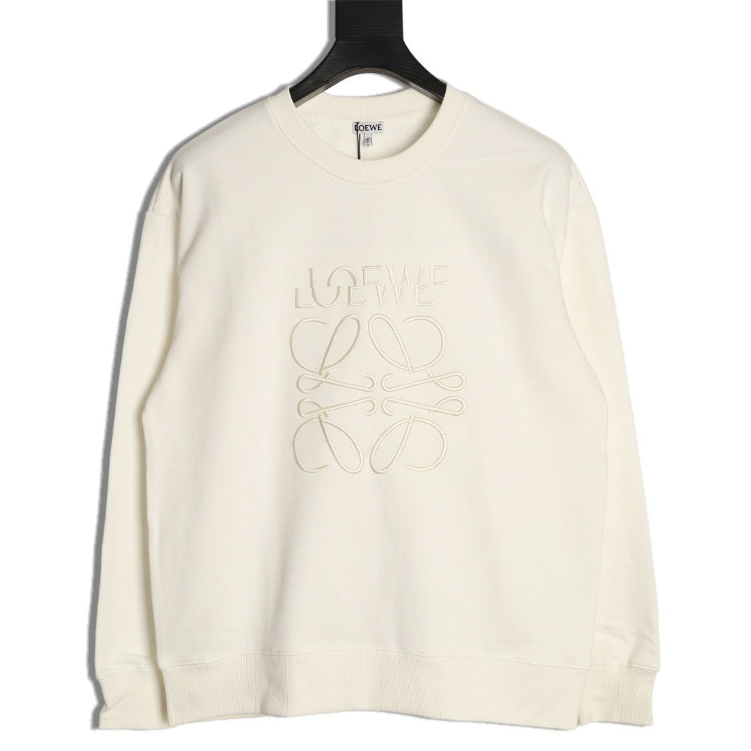 Loewe Offset Anagram Logo Embroidered Ivory Crewneck Sweatshirt