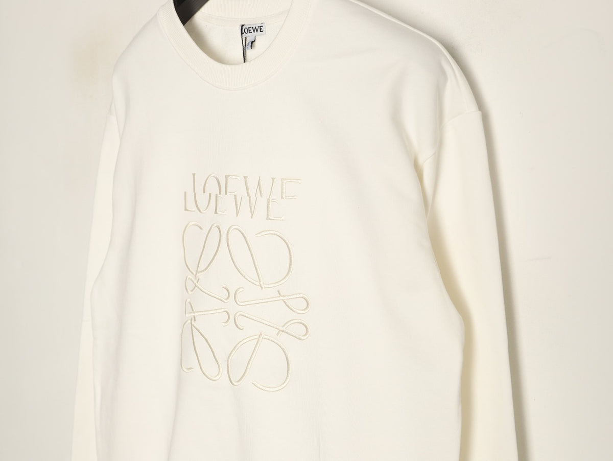 Loewe Offset Anagram Logo Embroidered Ivory Crewneck Sweatshirt