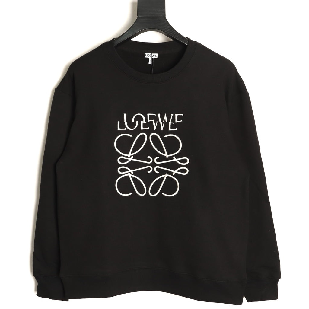 Loewe Offset Anagram Logo Embroidered Black Crewneck Sweatshirt