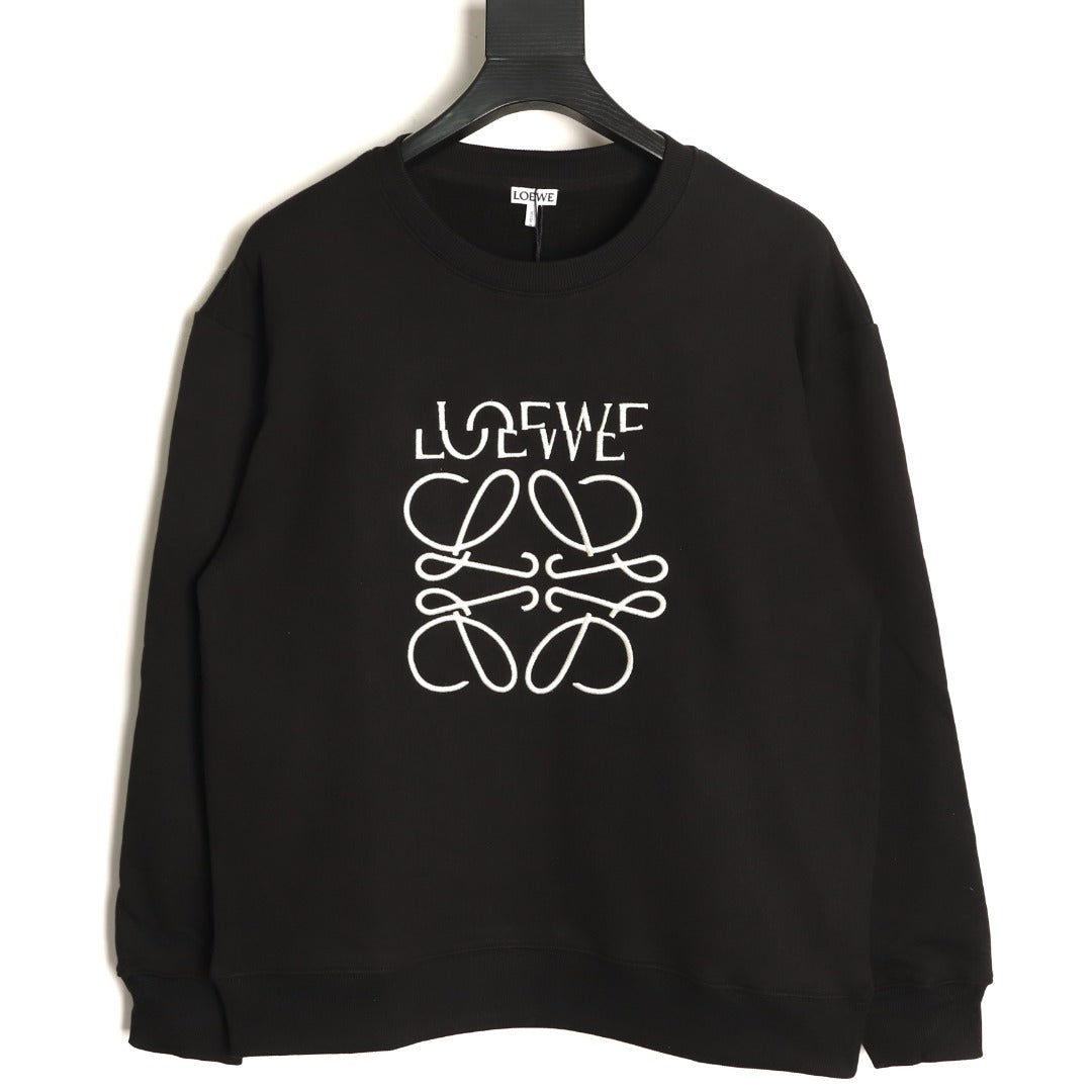 Loewe Offset Anagram Logo Embroidered Black Crewneck Sweatshirt