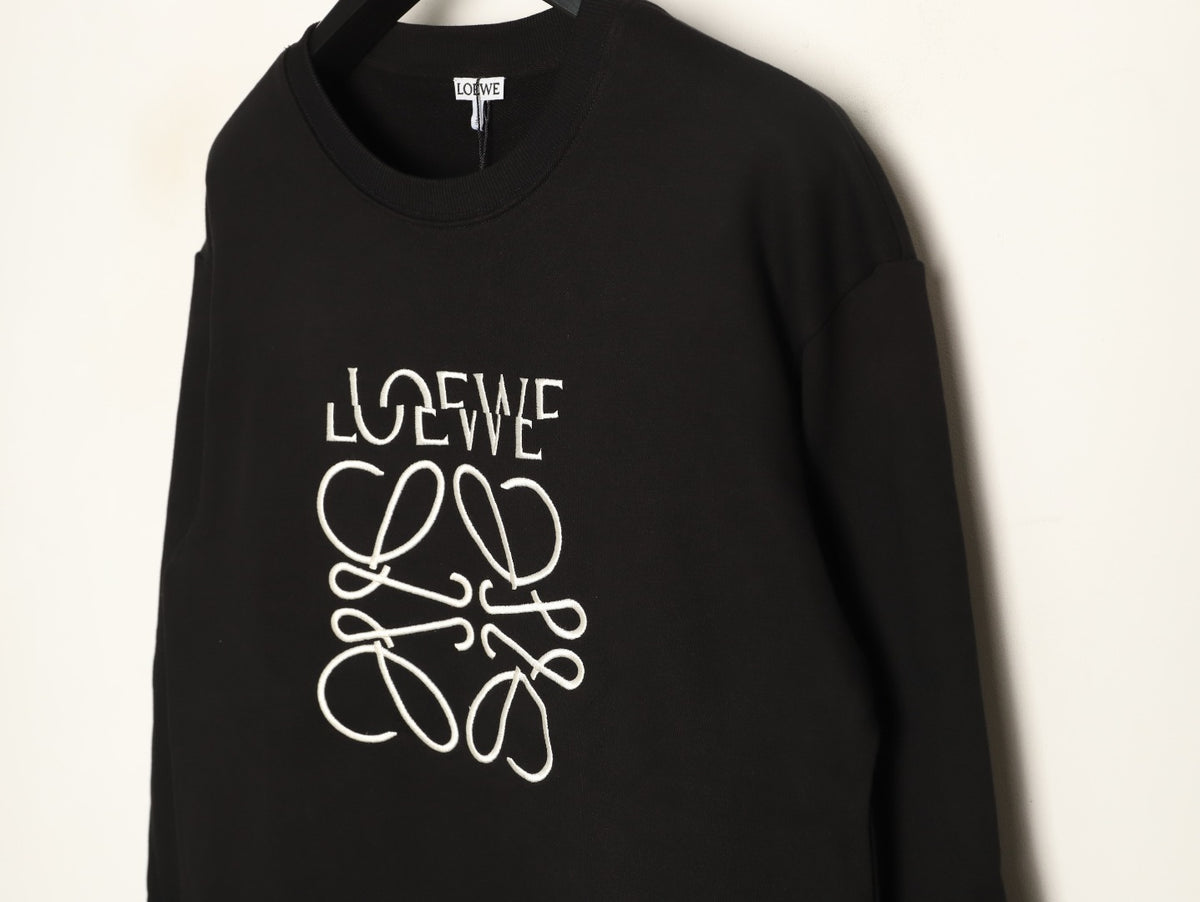 Loewe Offset Anagram Logo Embroidered Black Crewneck Sweatshirt
