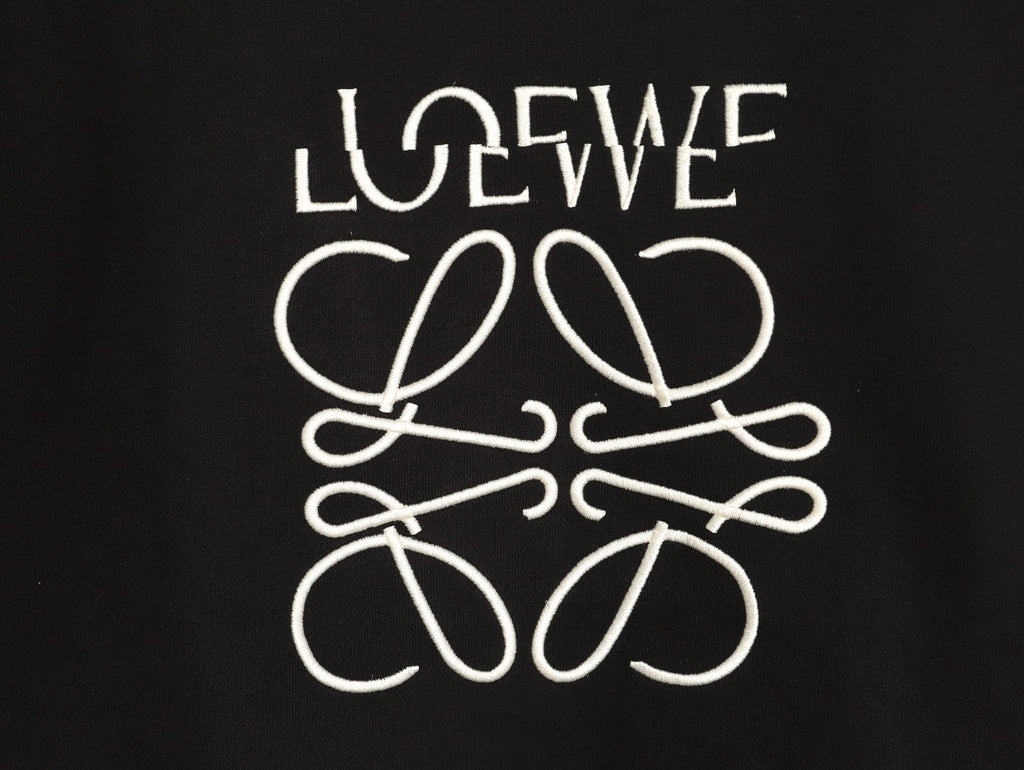 Loewe Offset Anagram Logo Embroidered Black Crewneck Sweatshirt