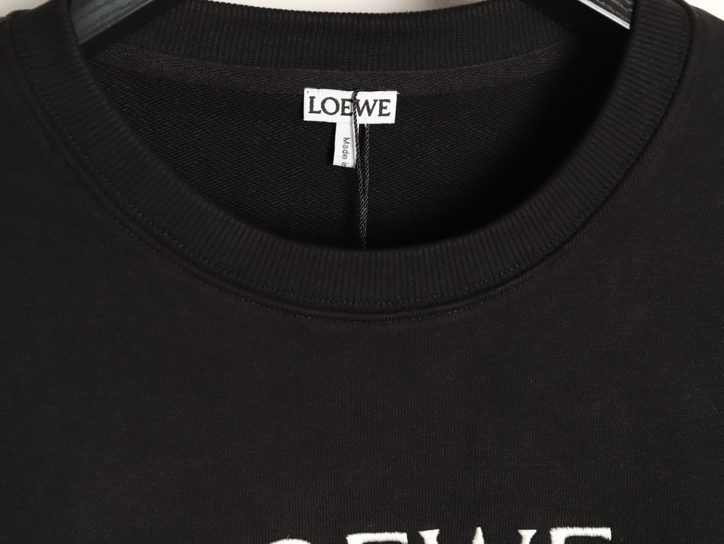 Loewe Offset Anagram Logo Embroidered Black Crewneck Sweatshirt