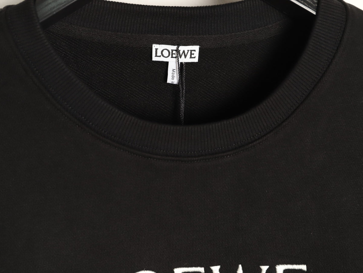 Loewe Offset Anagram Logo Embroidered Black Crewneck Sweatshirt