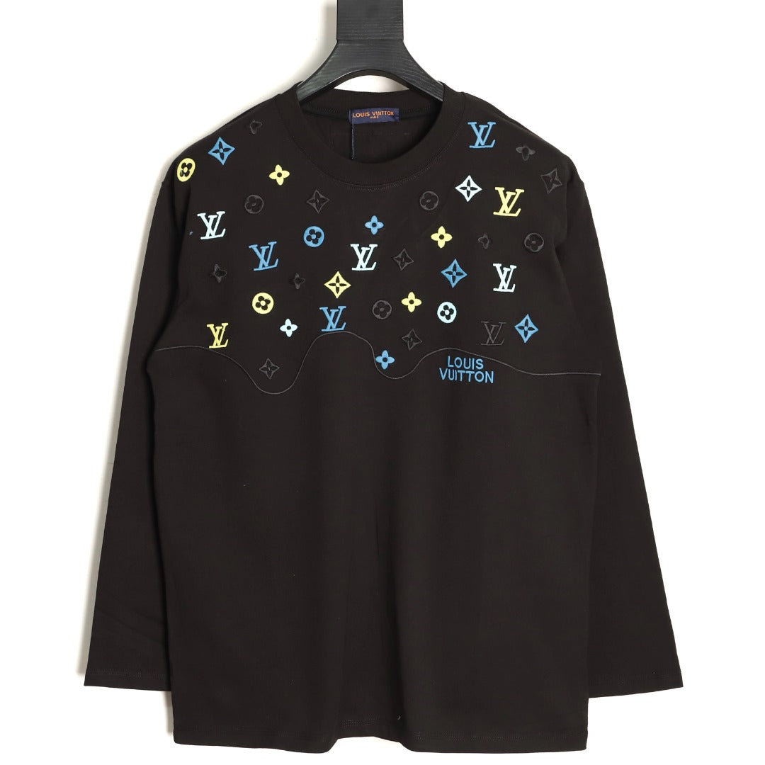 Louis Vuitton 25FW Multicolor Monogram Embroidered Black Long-Sleeve T-Shirt