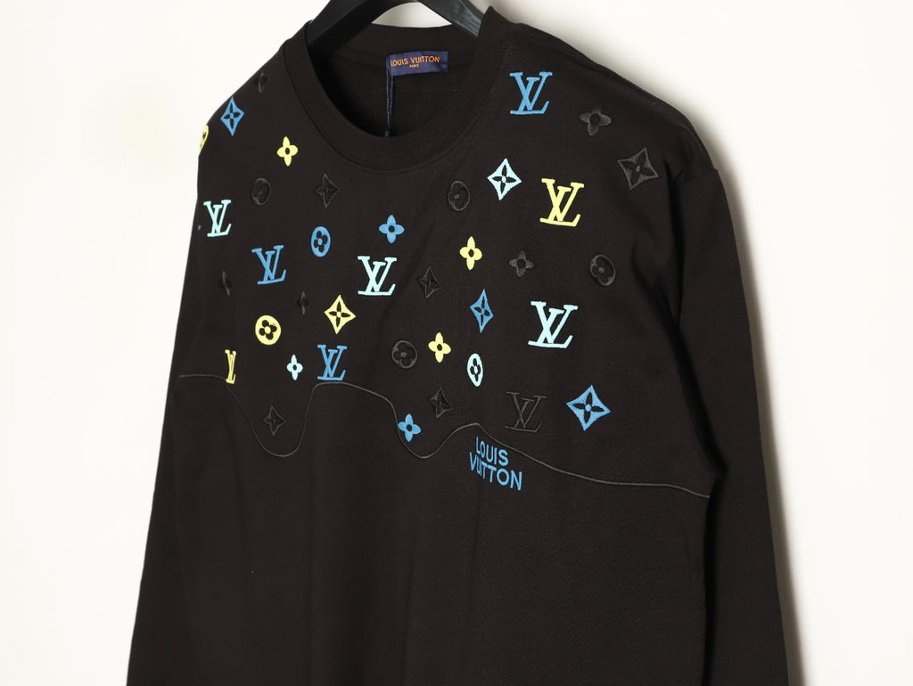 Louis Vuitton 25FW Multicolor Monogram Embroidered Black Long-Sleeve T-Shirt