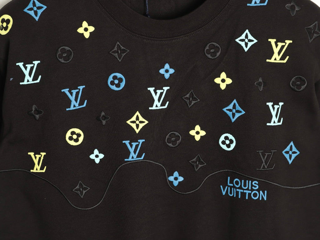 Louis Vuitton 25FW Multicolor Monogram Embroidered Black Long-Sleeve T-Shirt