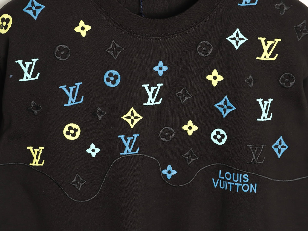 Louis Vuitton 25FW Multicolor Monogram Embroidered Black Long-Sleeve T-Shirt