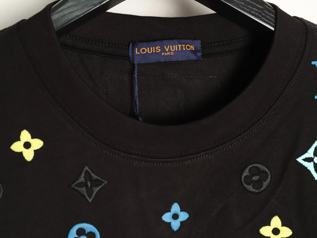 Louis Vuitton 25FW Multicolor Monogram Embroidered Black Long-Sleeve T-Shirt