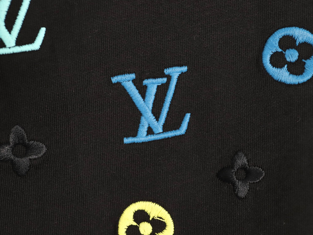 Louis Vuitton 25FW Multicolor Monogram Embroidered Black Long-Sleeve T-Shirt