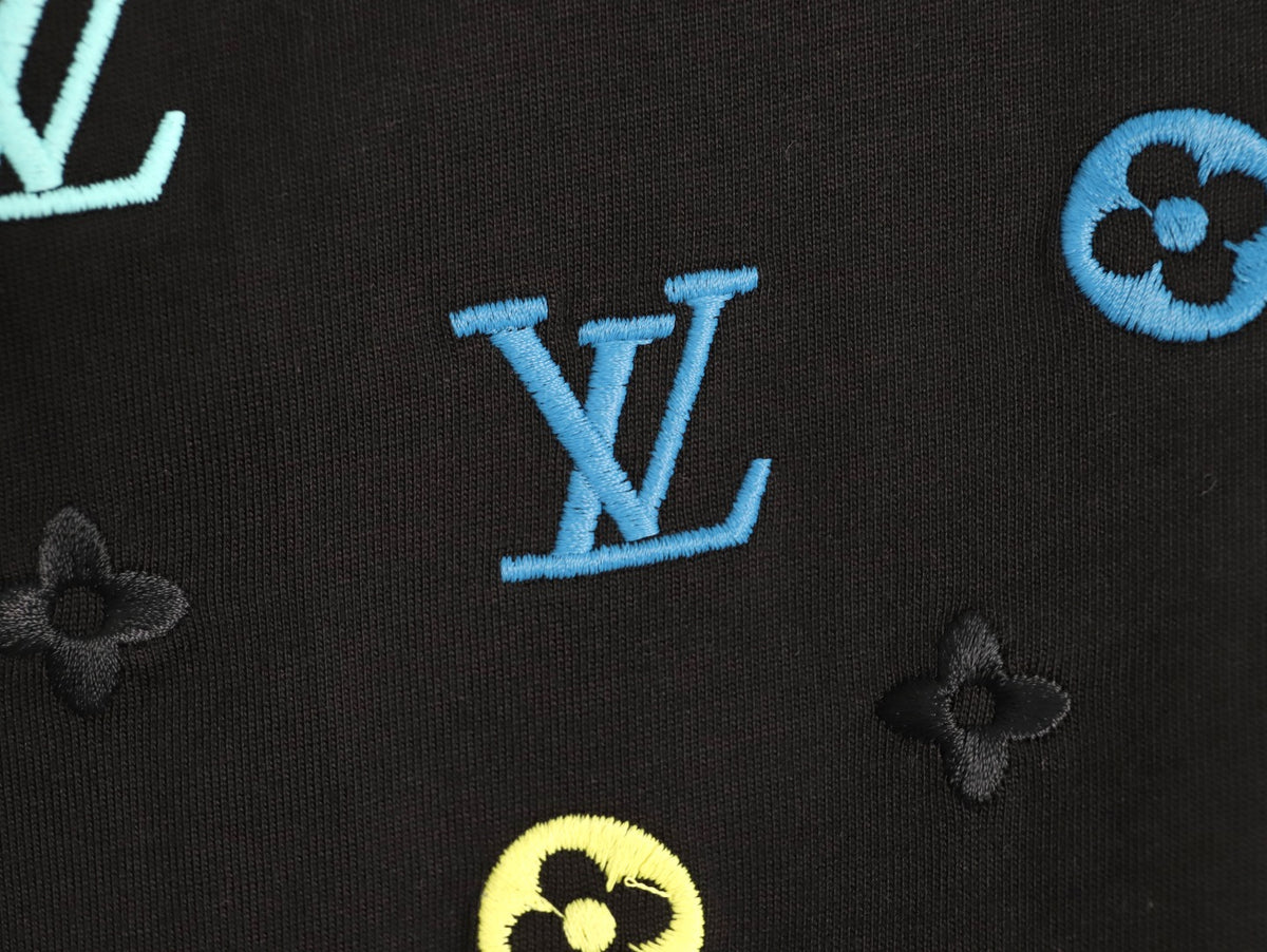 Louis Vuitton 25FW Multicolor Monogram Embroidered Black Long-Sleeve T-Shirt