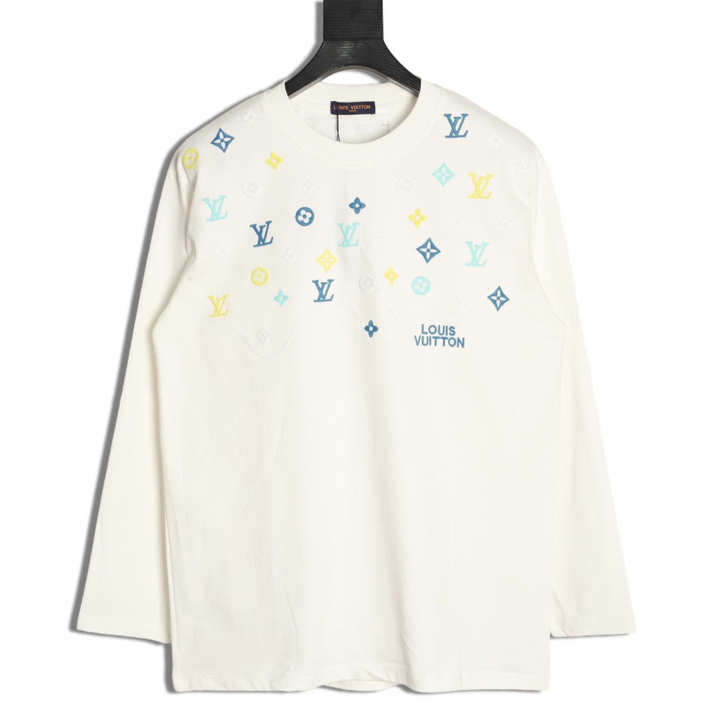 Louis Vuitton 25FW Multicolor Monogram Embroidered Ivory Long-Sleeve T-Shirt