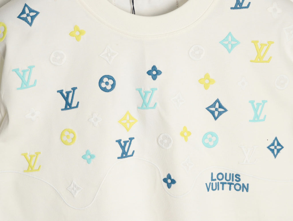 Louis Vuitton 25FW Multicolor Monogram Embroidered Ivory Long-Sleeve T-Shirt