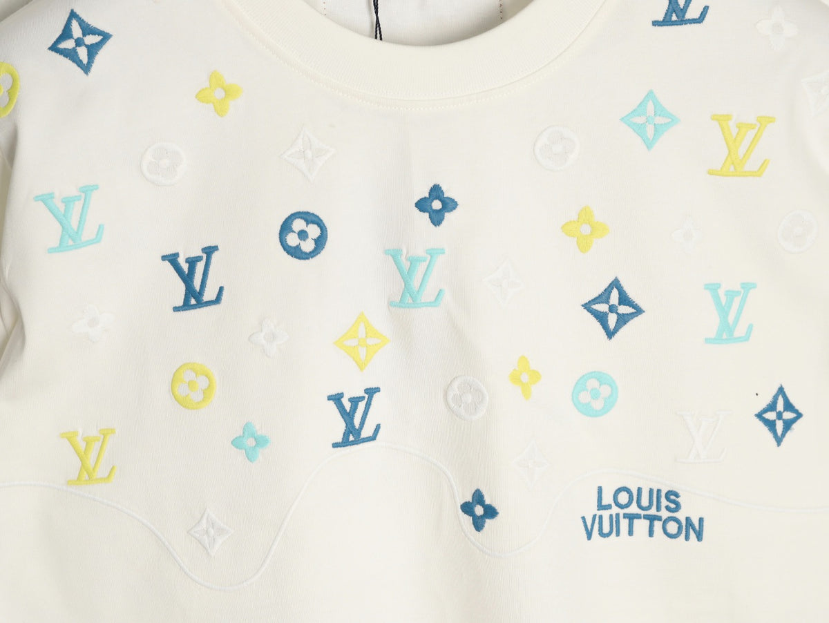 Louis Vuitton 25FW Multicolor Monogram Embroidered Ivory Long-Sleeve T-Shirt