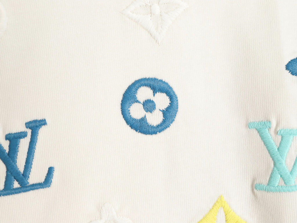 Louis Vuitton 25FW Multicolor Monogram Embroidered Ivory Long-Sleeve T-Shirt