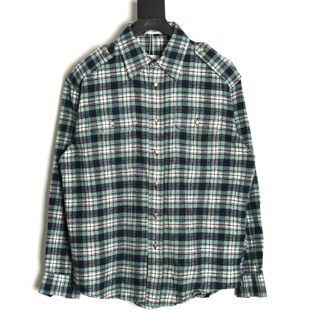 Celine Green Plaid Flannel Long-Sleeve Shirt