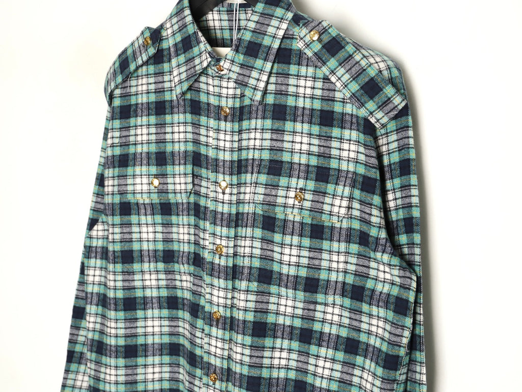 Celine Green Plaid Flannel Long-Sleeve Shirt