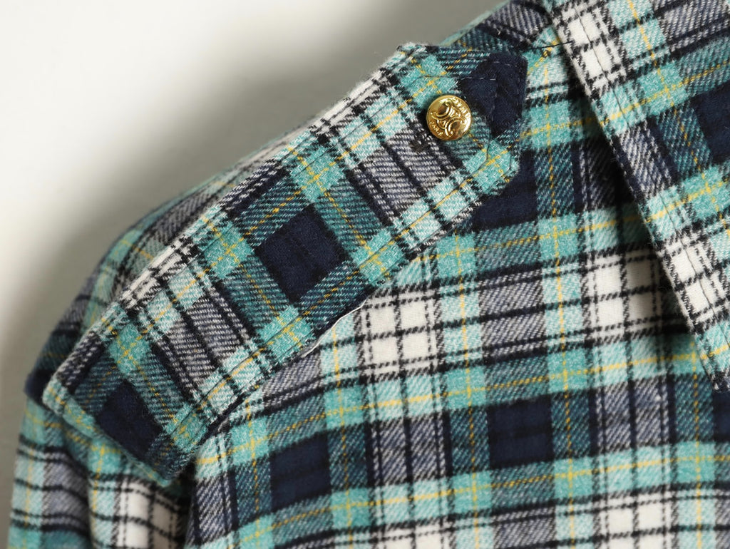 Celine Green Plaid Flannel Long-Sleeve Shirt