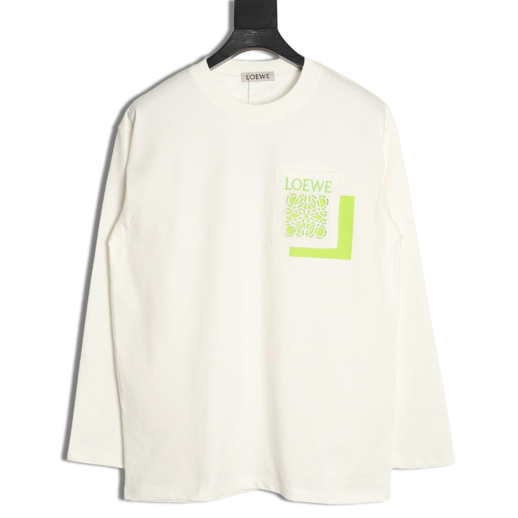 Loewe 25FW Cutout Logo Layered-Pocket Ivory Long-Sleeve T-Shirt