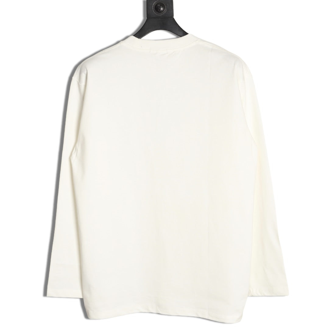 Loewe 25FW Cutout Logo Layered-Pocket Ivory Long-Sleeve T-Shirt