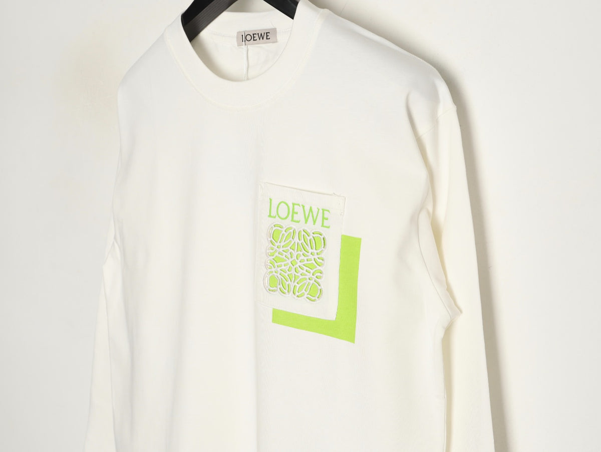 Loewe 25FW Cutout Logo Layered-Pocket Ivory Long-Sleeve T-Shirt
