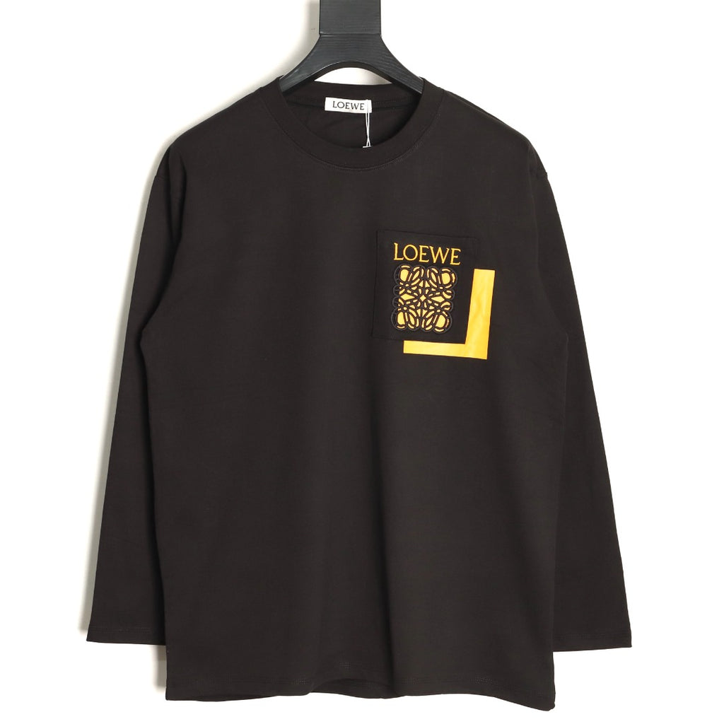 Loewe 25FW Cutout Logo Layered-Pocket Black Long-Sleeve T-Shirt